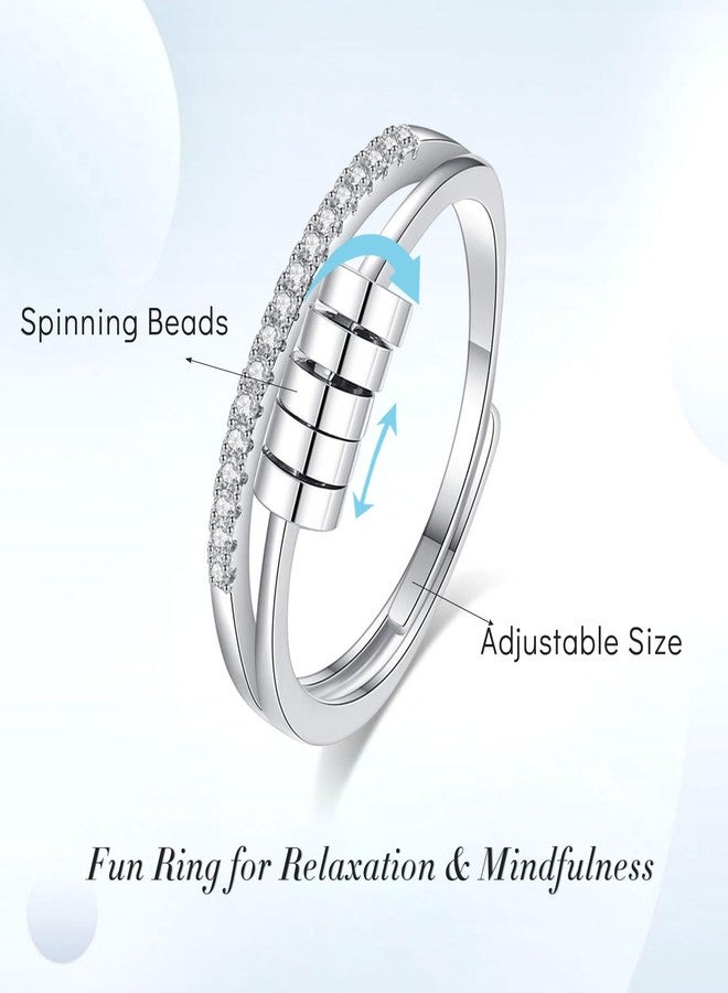 INFUSEU Stress Rings for Anxiety Women Teens Fidget Spinner Spinning Thumb Rings Relief Worry Anti Daughter Beads Adjustable Adhd Finger Stacks Stackable 6 5 7 Young Trendy Gift - Image 3